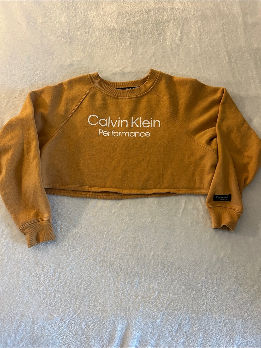 Calvin Klein Cropped Sweatshirt in Mustard Gold